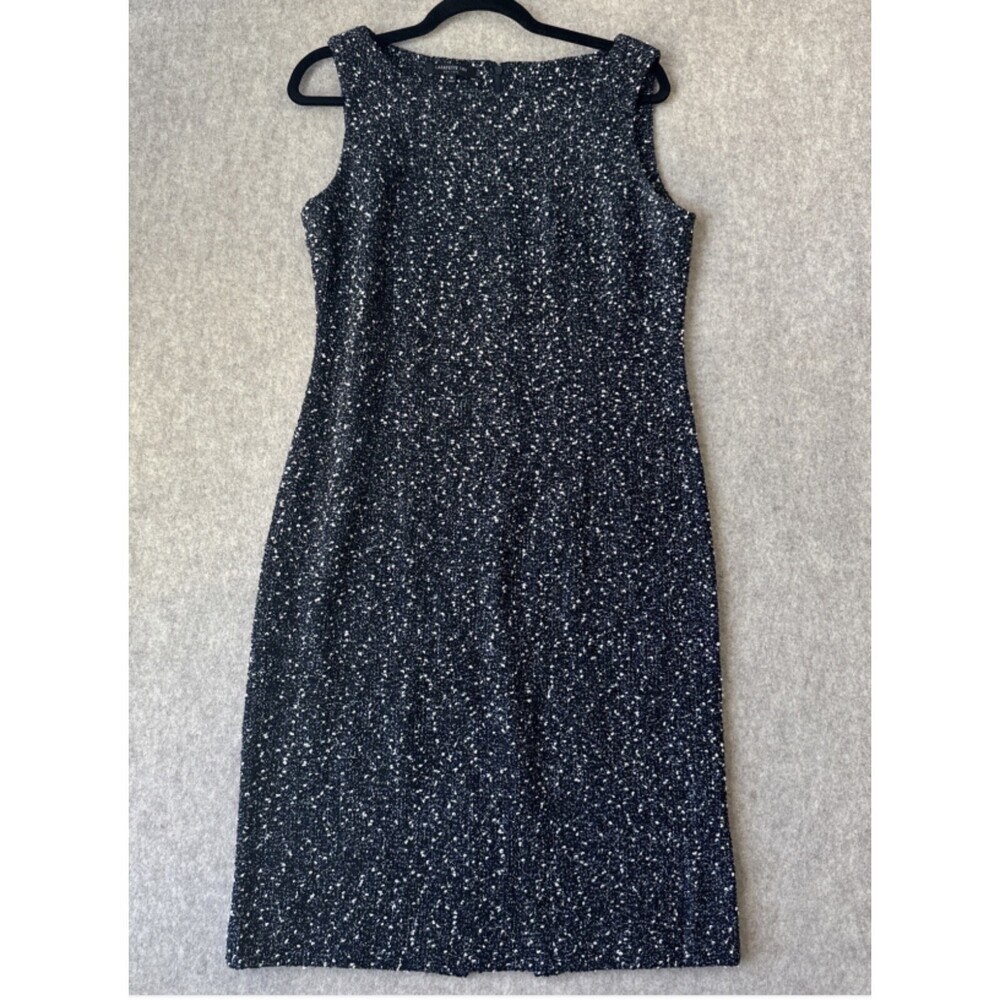 Lafayette 148 New York Sheath Dress Womens 10 Navy Sleeveless Boucle Knit